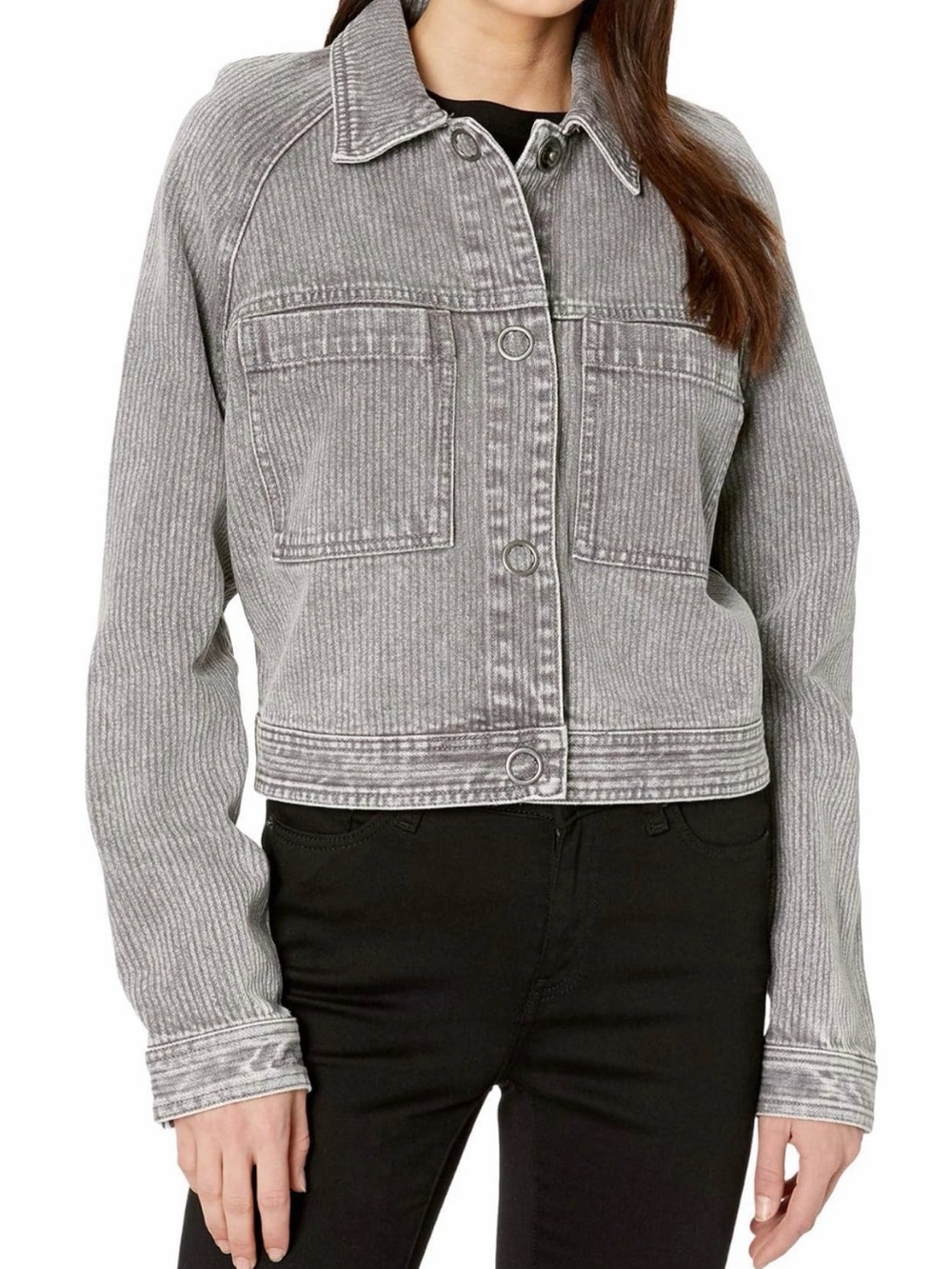 RVCA Kelton Grey Herringbone Cropped Denim Jacket Women's Size Small
